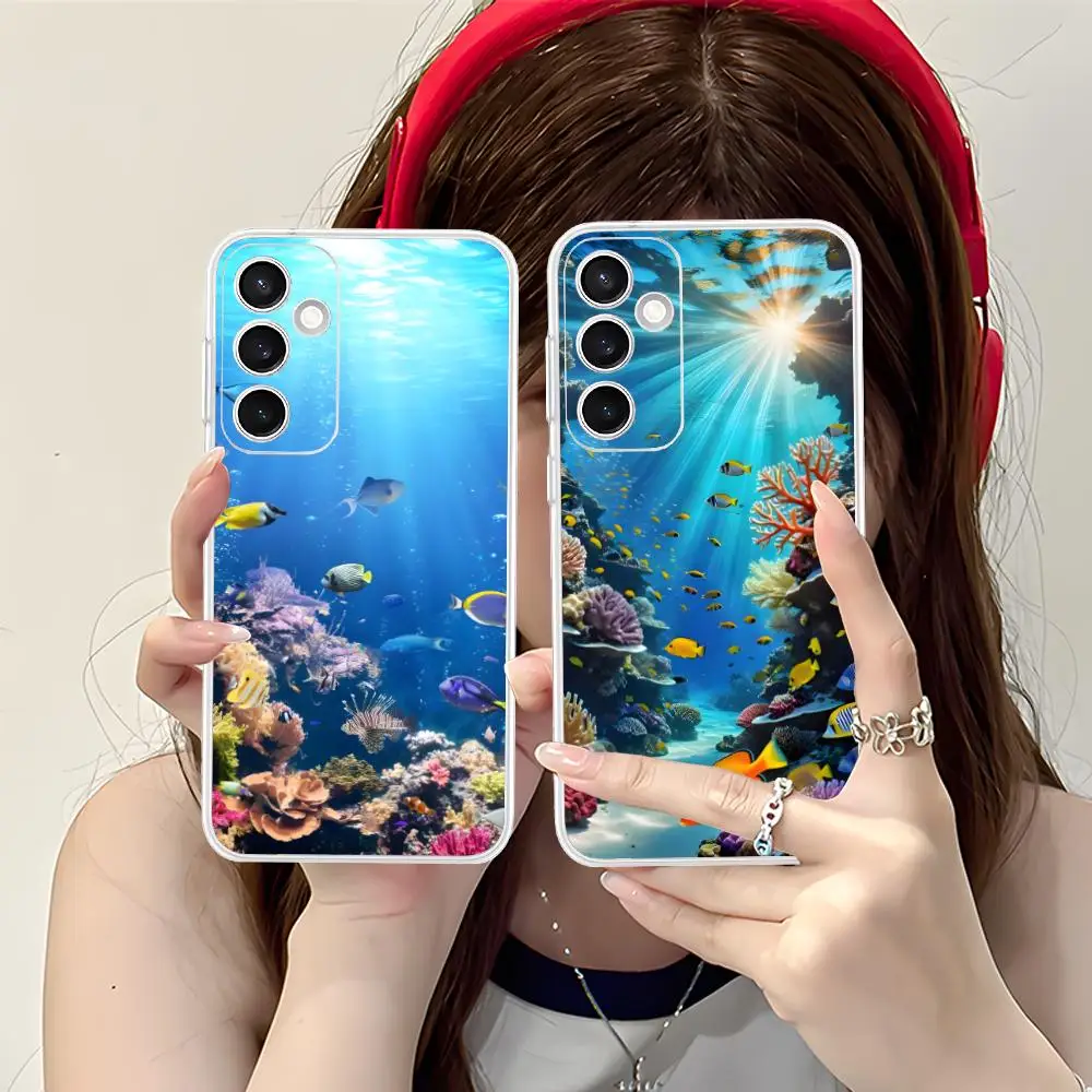 Nature Ocean Fish Phone Case for Samsung Galaxy S25 S24 S23 S22 S21Plus FE Ultra Soft TPU Clear Shockproof Cover