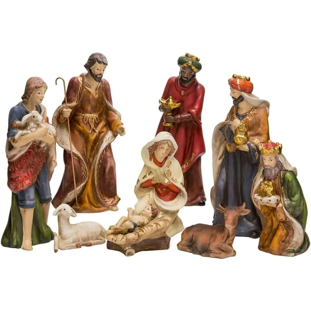 Porcelain Nativity Figure Tablepiece Set of 9 Scene Christmas Decorations Collectibles Religious Tabletop Decor Displays