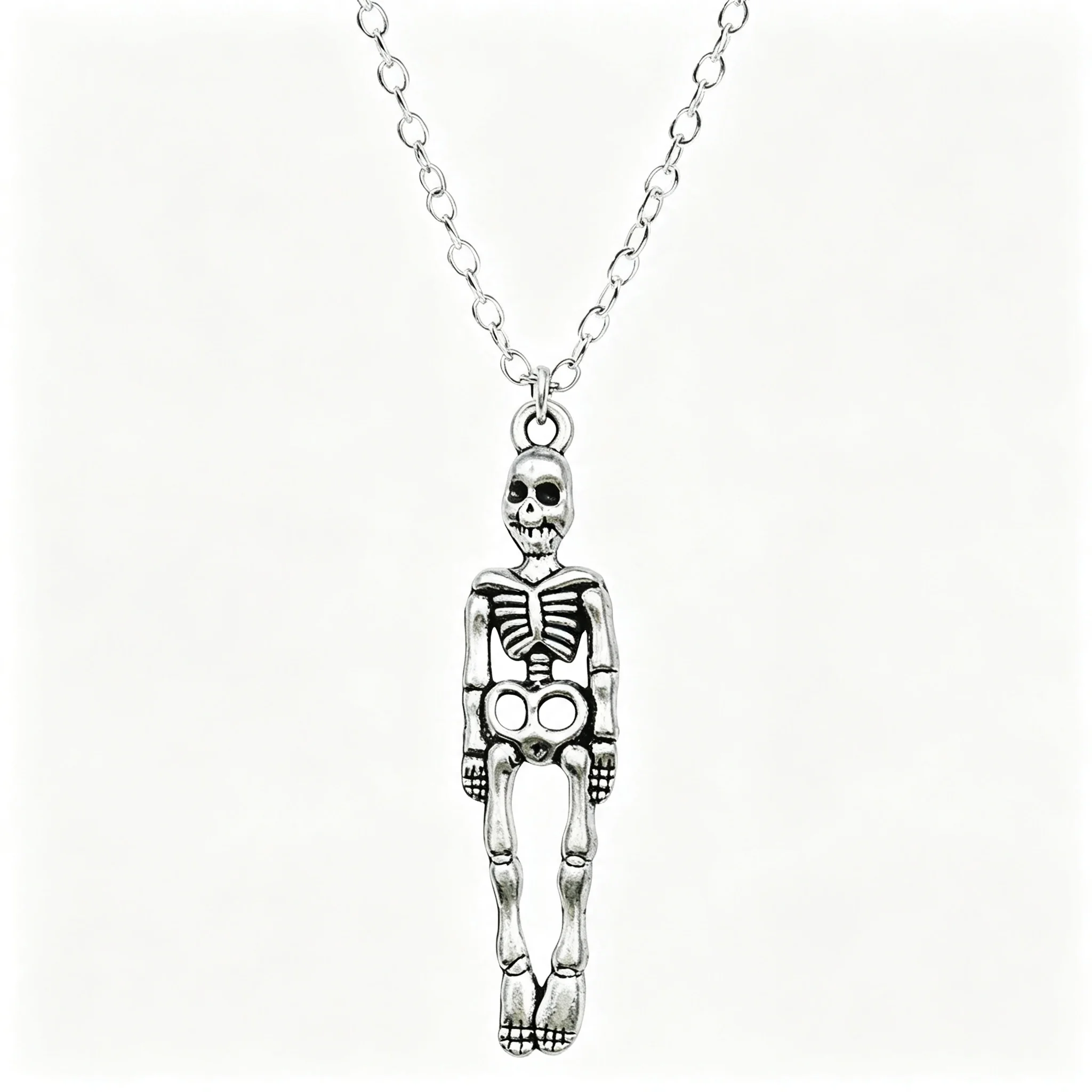 Grunge Emo Goth Skull Skeleton Necklace Vintage Punk Pendant Jewelry for Women Y2K Aesthetic Haunted Mound Dark Witchy Gift