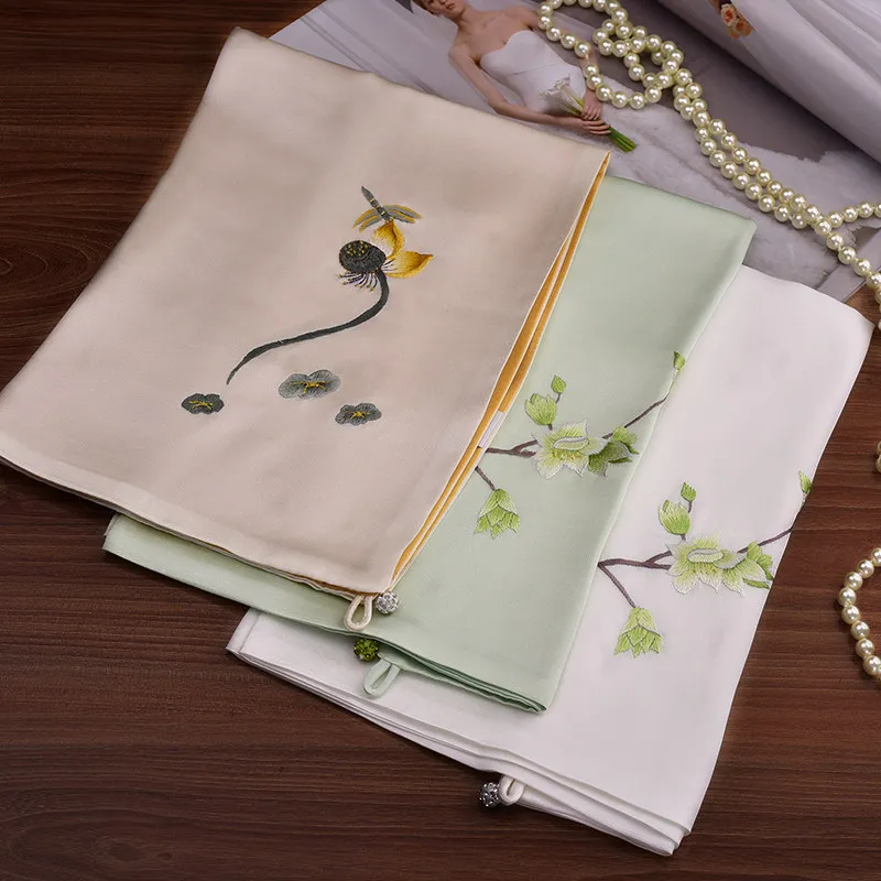 Hand Embroidered Mulberry Silk Scarf Birthday Gift