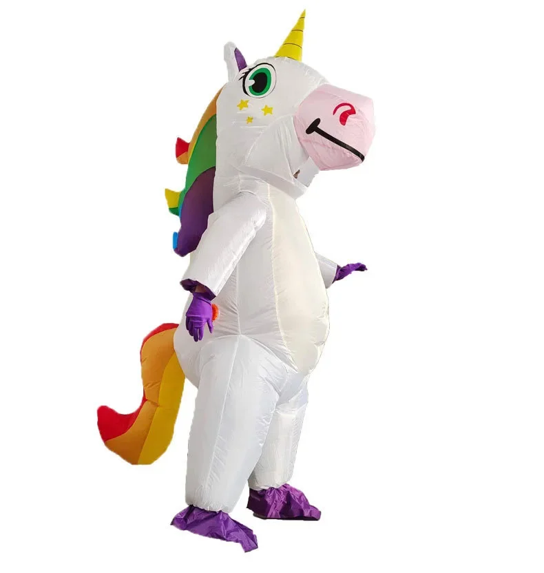 Disfraz inflable de unicornio para hombre y mujer, traje de Mascota para fiesta de Navidad, Cosplay para adultos, niños y niñas