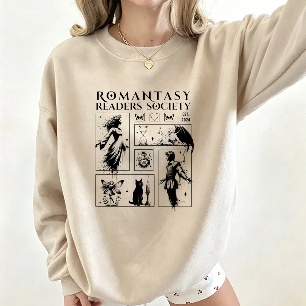 Romantasy Readers Society Aesthetic Crewneck Sweatshirt, Booktok Gift For Fantasy Book Lovers, Dark Bookworm Casual Pullover