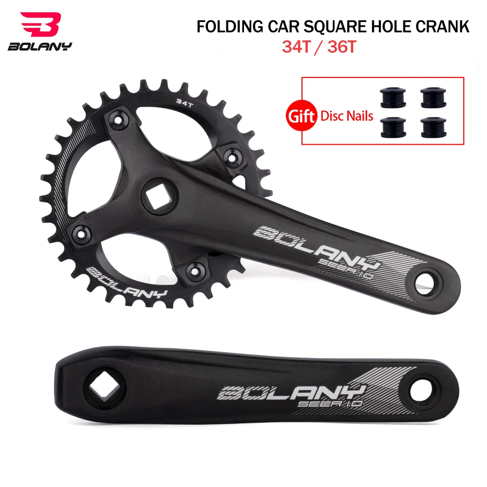 BOLANY 130BCD Bicycle Crankset Folding Car Small Cloth Square Hole Crank 34/36T 170mm Central Axis CNC Bicycle Accessories