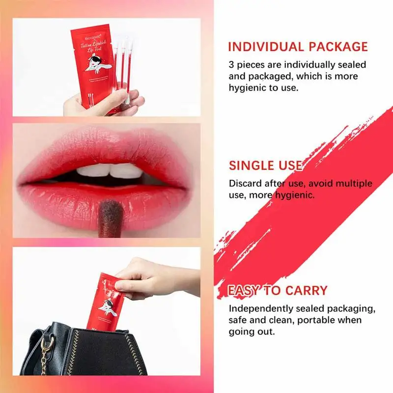 3Pcs Matte Lip Cotton Swab Lipstick Tint Waterproof And Long Lasting Liquid Non-Stick Portable Lip Gloss For Women Lip Makeup