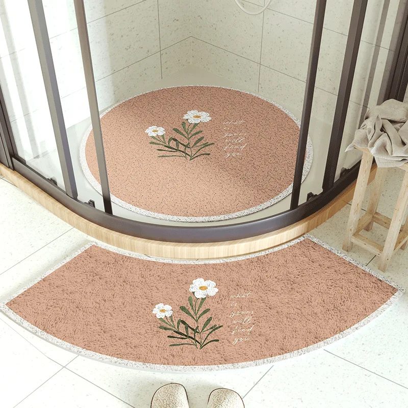 New non-slip round bathroom mat absorbent shower room door mat children fan-shaped foot mat