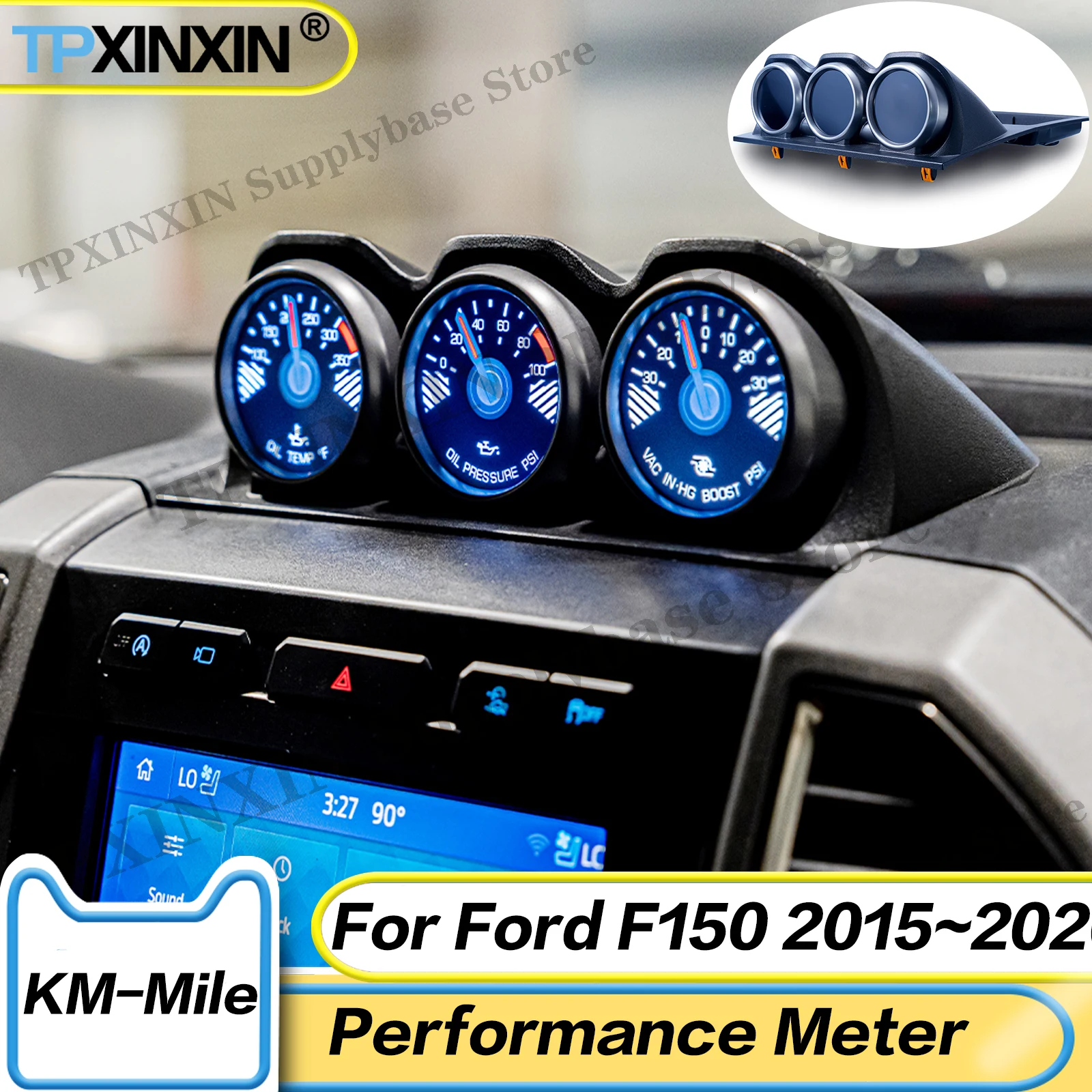 KM-Mile Center Meter For Ford F150 2015~2020 Center Table Full LCD Display Dials Adjustable Color Performance Meter Power Meter