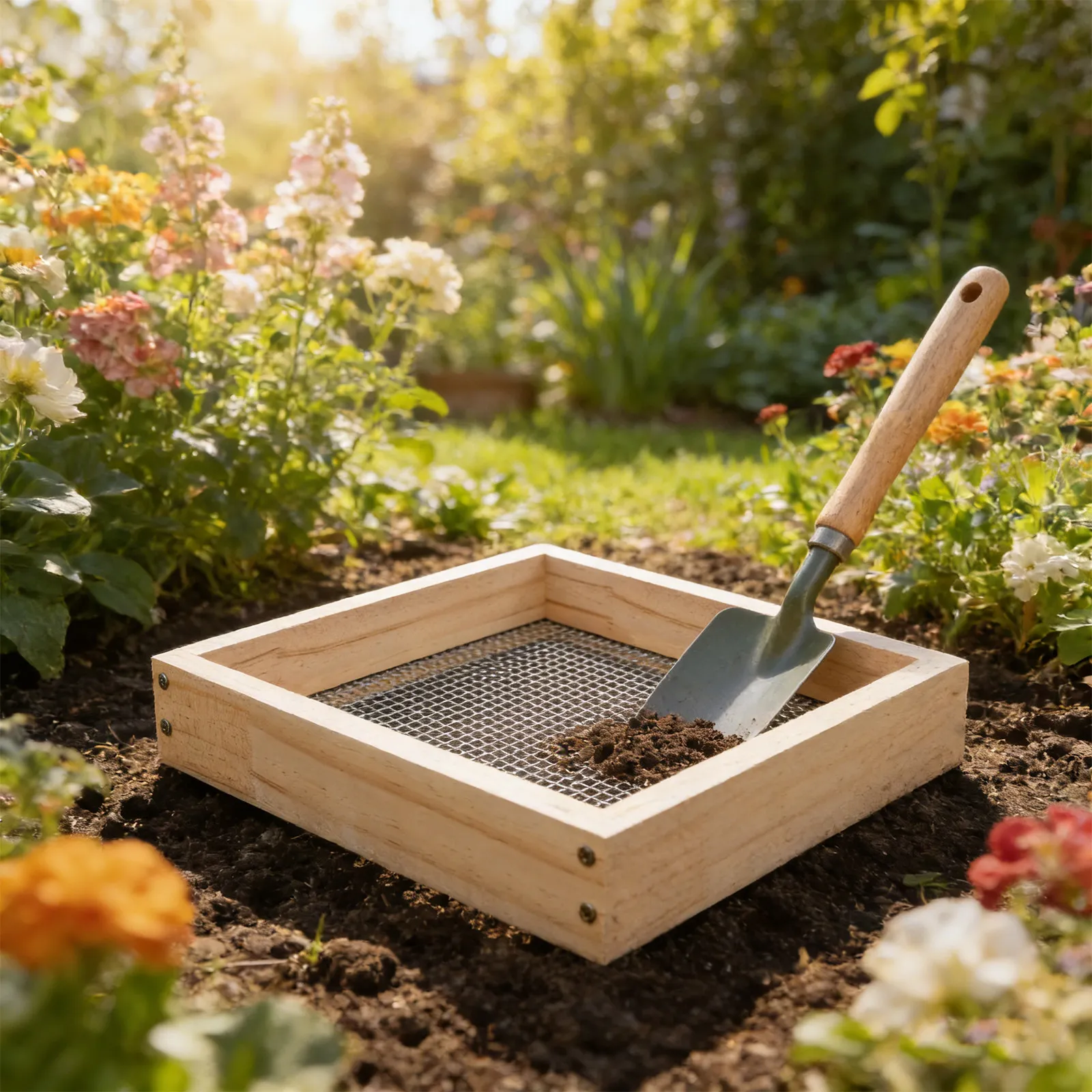 12 Inch Wood Soil Sifter Garden Compost Sifting Pan for Rocks Debris Leaves Gold Panning Sand Sieve Bonsai Potting Soil Strainer