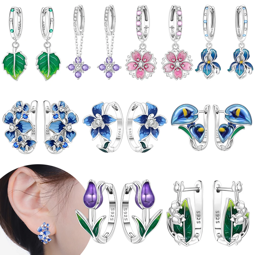 

Оригинальные фиолетовые серьги-тюльпаны с жемчугом, зеленые серьги-колокольчики с растениями, женские серьги из серебра 925 пробы, аксессуар, прекрасный подарок на день Святого Валентина