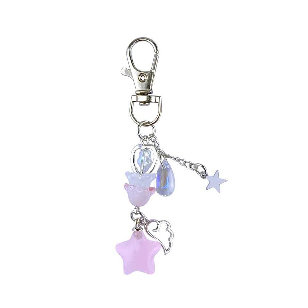Y2K Jelly Star Bunny Keychain Coquettish Star Keychain Handmade Pink and Blue Matching Keychain Student Charm Gifts