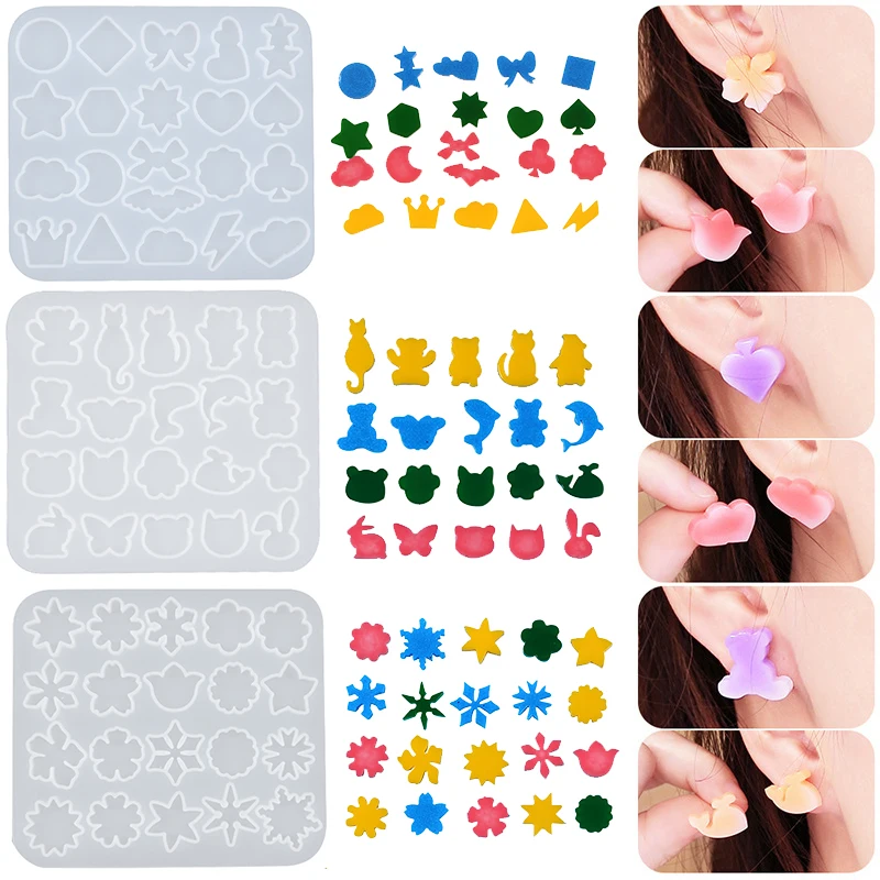 

Earrings Silicone Mold Snowflake Star Moon Cat Animals Geometric Pendant Earrings Keychain Jewelry Crafts Making Cake Decoration