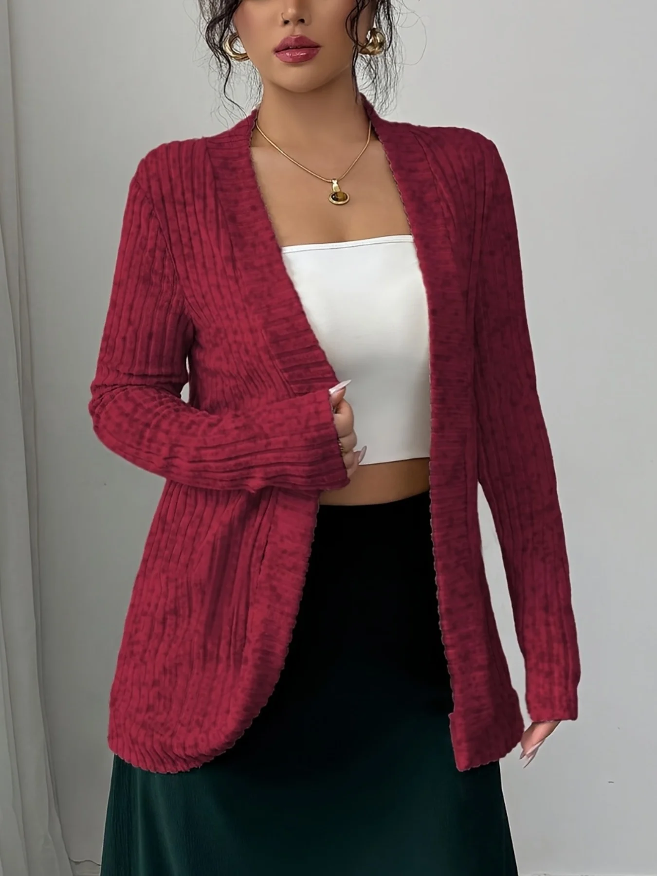 Otoño/Invierno nuevo cárdigan informal de moda para mujer con tiras y abrigo cárdigan informal de lana