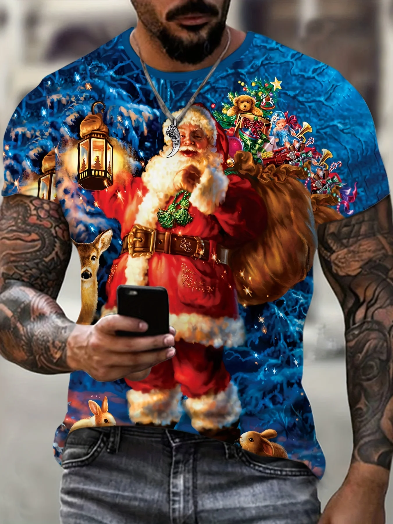 

2024 Men's T-shirt 3D Prints Santa Claus Christmas Tree Pattern O-Neck Casual Short Sleeve Tee Tops Street Men's Clothing