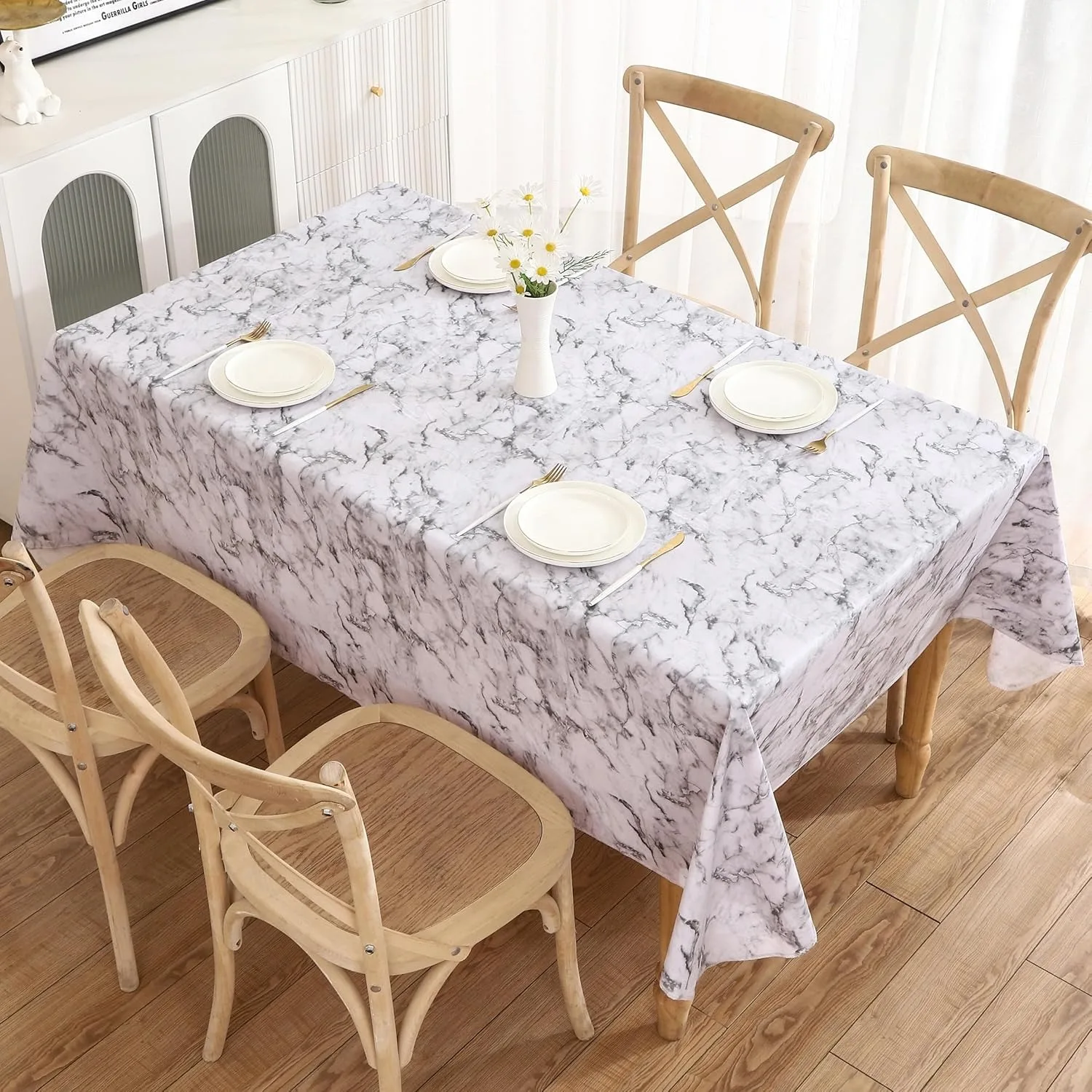 1pc Heavy-Duty Tablecloth, Easy to Wipe Clean, Rectangular or Square Tablecloth, Suitable for Indoor and Outdoor Use, Marble Pat