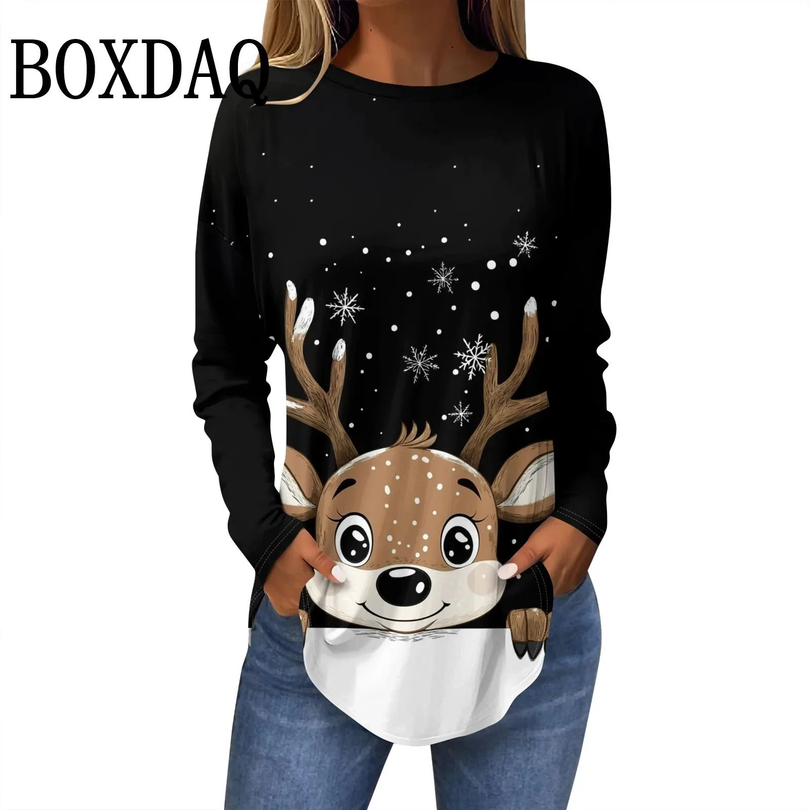 Tee Shirts For Women Fall Casual Long Sleeve Shirts Winter 2024 Retro Printing Christmas Party Top Pulloverropa de mujer ofertas