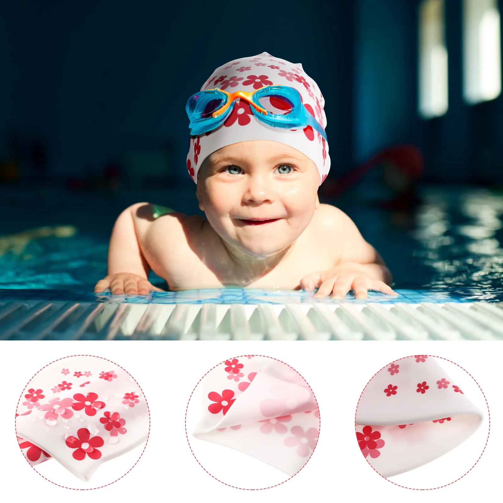 

1Pcs Silicone Swim Cap Kid Bathing Hat Toddler Waterproof Swimming Caps Children Swim Caps Ear Protection Kids Bathing Hat