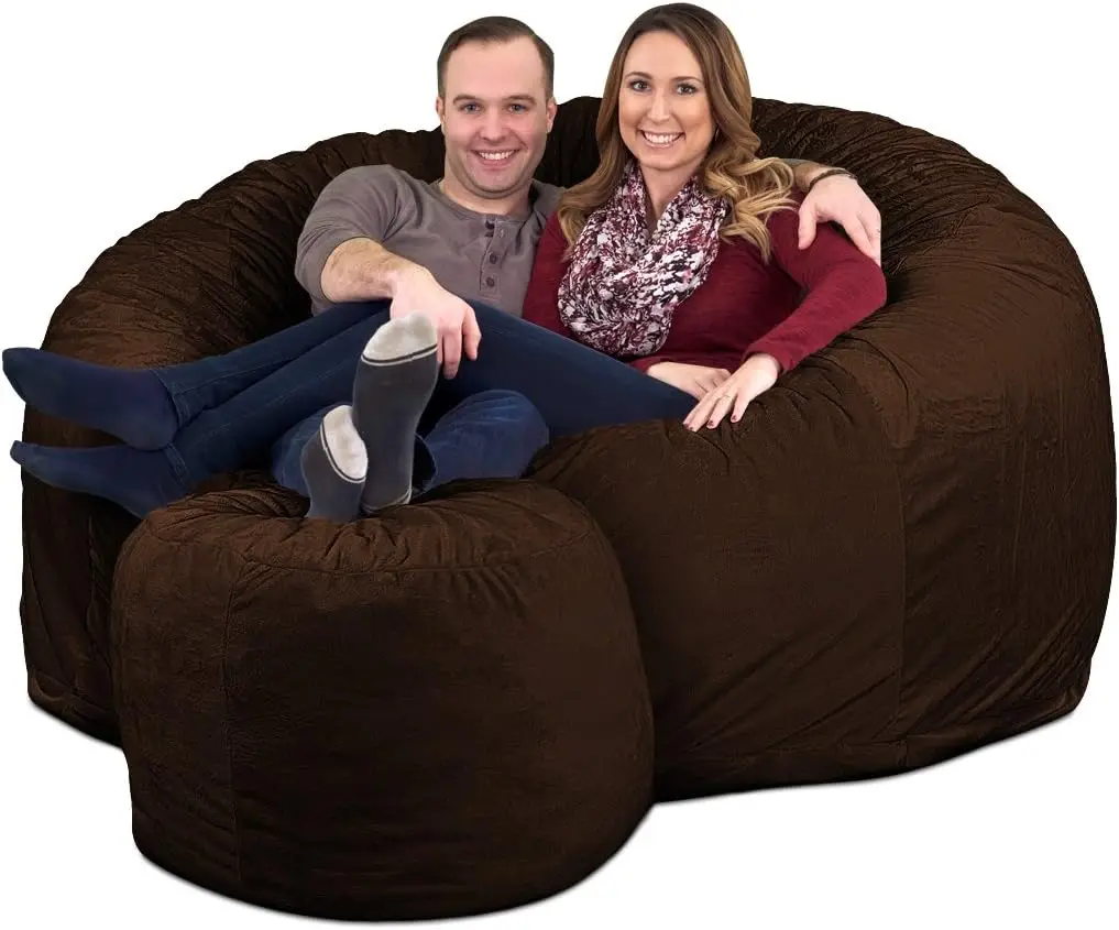 6-foot beanbag chair and footstool, adult super beanbag chair, comfortable chair beanbag sofa lounge | brown fur