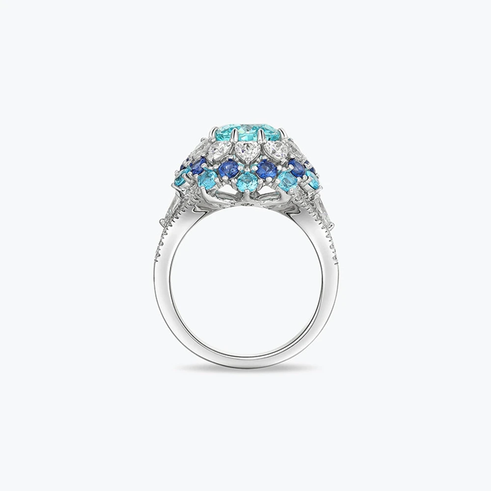 Anillo de piedras preciosas de diamante de alto carbono con turmalina Paraiba brillante de 100% Plata de Ley 925 de Wong Rain para mujer, regalos de joyería fina