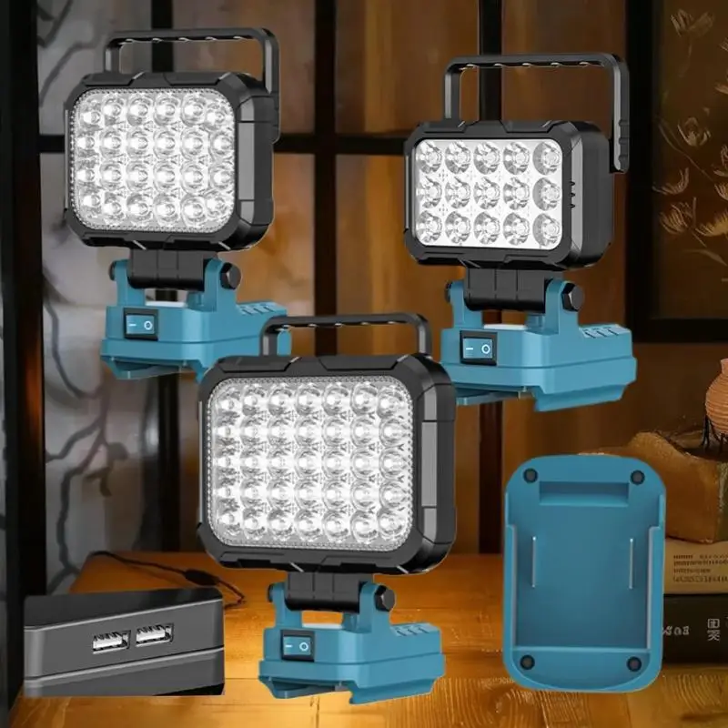 3/4/5인치 LED 작업등 - 듀얼 USB 및 핸들, 18V 리튬이온 공구용 휴대용 작업등