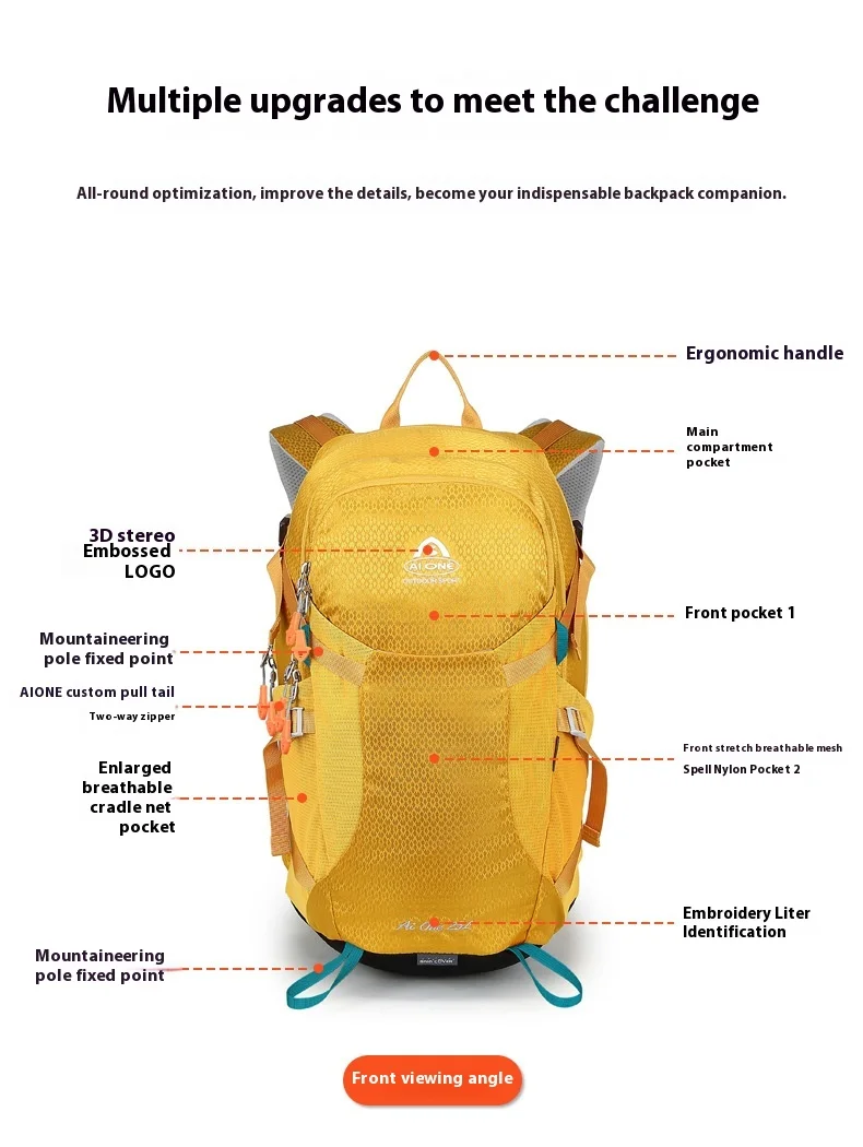 Classic Design Outdoor Backpack 25L Water Resistant Nylon External Frame Backpacking Camping Travelling Hiking Backpack