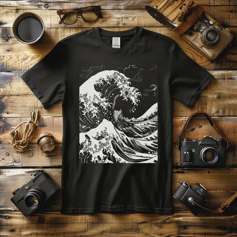 The Great Wave off Kanagawa Shirt,Hokusai T-Shirt,Black and White T-Shirt, Aesthetic T-Shirt, Japanese Shirt, Aesthetic Clothing