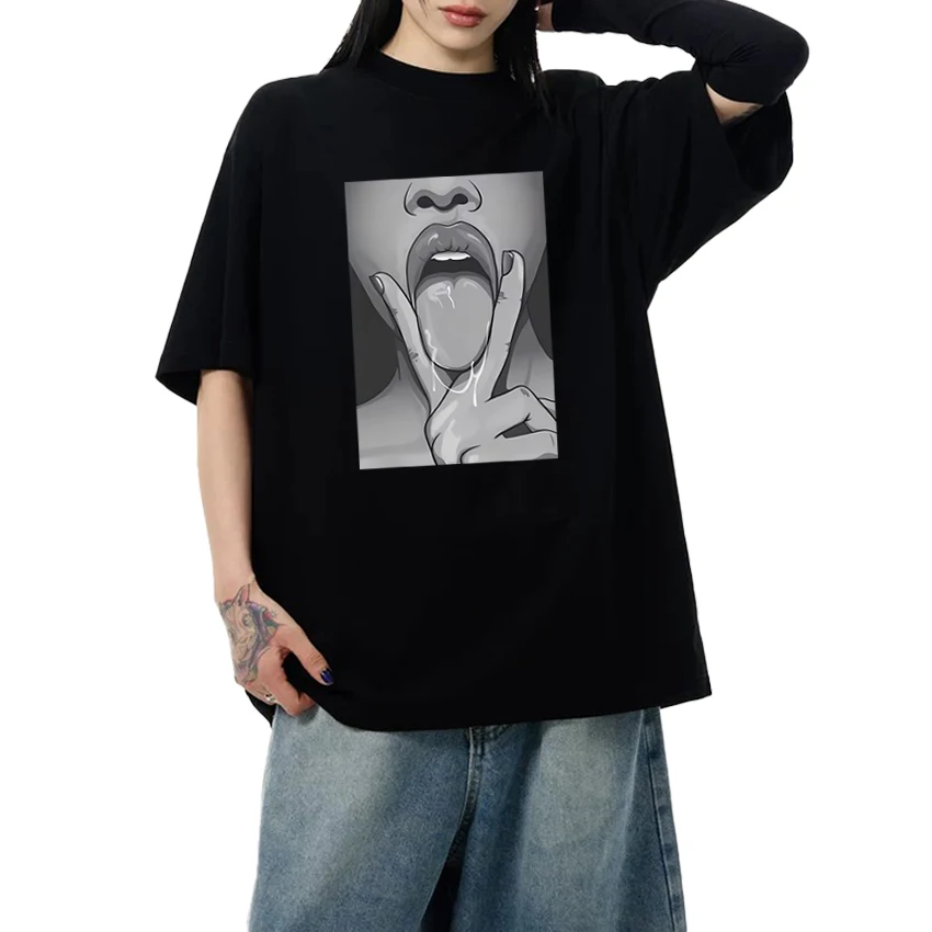 

Hip Hop Punk Tongue Sexy Cool Graphic T shirt Summer Men Women Trend Oversized short sleeve T-shirts Unisex 100% Cotton Tops