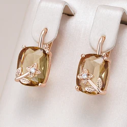 Kinel Hot Fashion Brown Natural Zircon English Earrings for Women Unique Geometry 585 Rose Gold Color High Quality Daily Jewelry