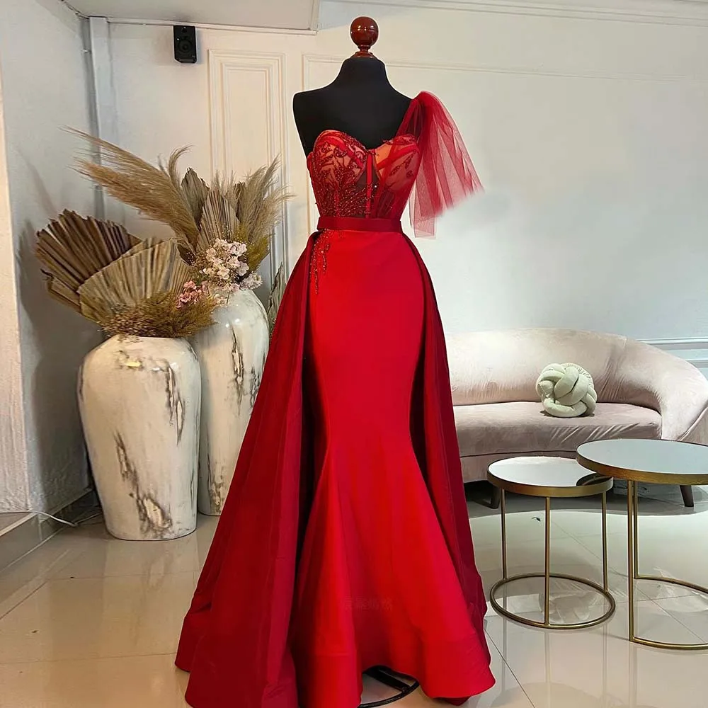 Robe de Soirée de Forme Sirène Rouge Bordeaux pour Mariage, Longue, Luxueuse, en Satin, Tulle, Ficelle Perlée, Bal de Promo, Quelle que soit l'Élégante Tenue de Soirée Formelle, 2022