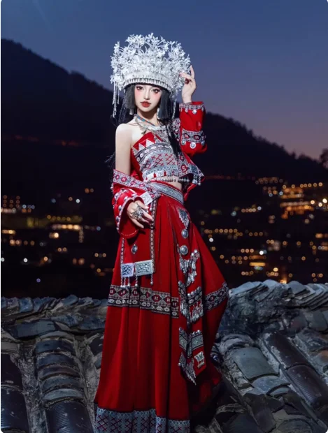 

Chinese hmong Women's Red Dance Performance Costume