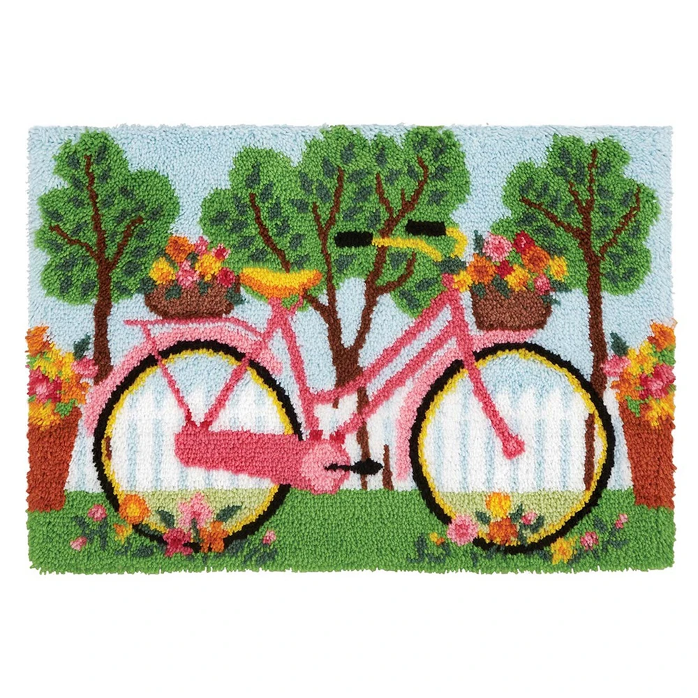 

Latch hook rug kits with Preprinted Canvas Pattern Bicycle Tapestry Cross stitch embroidery kit DIY Rug making kit for Adult