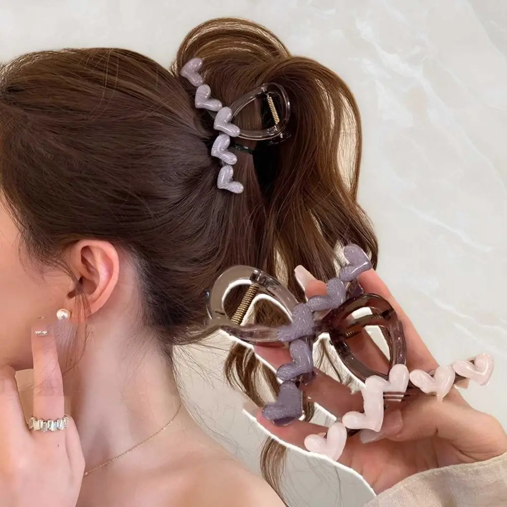 

Plastic Love Heart Hair Claw Korean Style Shark Clip Heart Claw Clip Ponytail Holder Hair Accessories Hair Crab Clip Girl