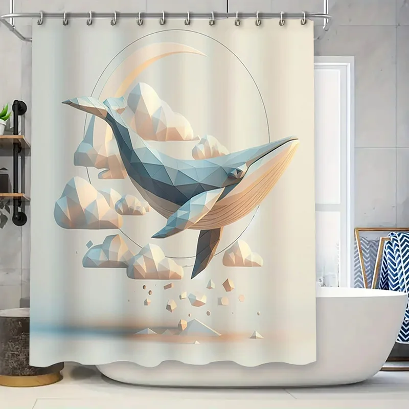 

Современная занавеска для душа с геометрическим дельфином и кристально-синим дизайном для украшения ванной комнаты 72x84 дюймов