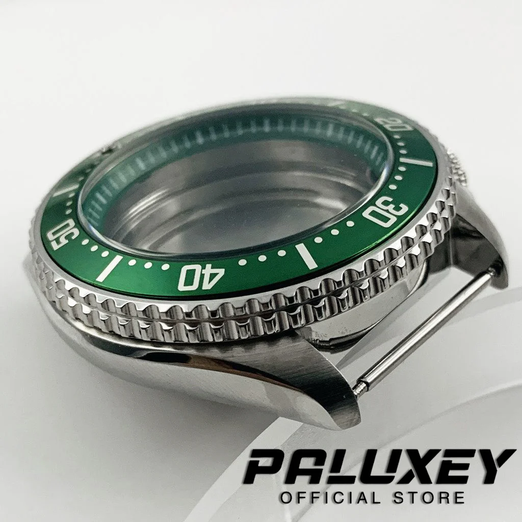Casing jam tangan cincin hijau 42mm, casing baja tahan karat Titanium Bezel cocok dengan gerakan SKX007 SKX009 NH35 NH36