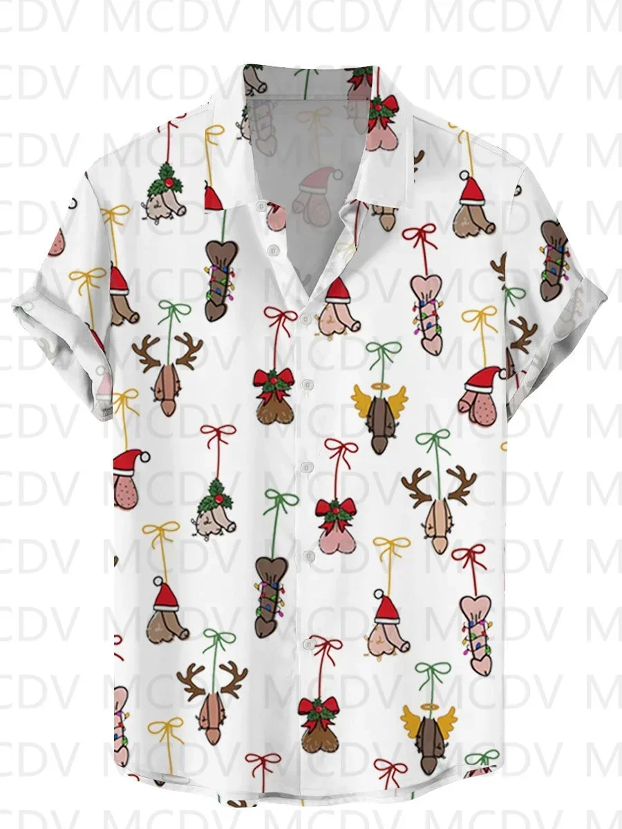 

Casual Loose And Fun Christmas Cocks Hidden Short-Sleeved Shirt Men Hawaiian Shirt