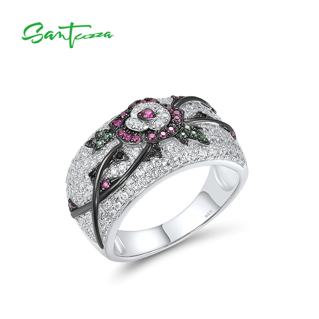 SANTUZZA-group bague en argent regardé 925 pour femme, rouge, vert, spinelle, cubique, contre-indiqué, fleur douce, délicat, bijoux fins, fête