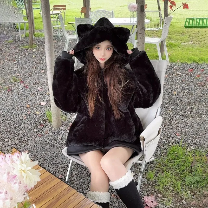 Cat Ears Sweet and Cute Plush Coat Female 2026 Autumn Winter Imitation Rabbit Fur Environmentally Friendly Fur Thickened Warm
