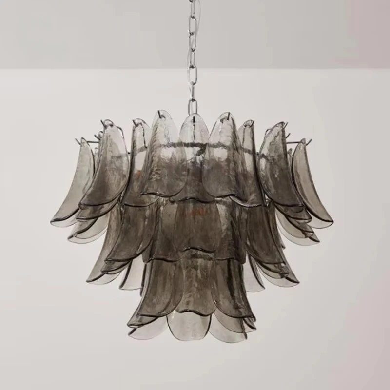 French Gray Glass Chandelier Lamps For Bedroom Dining Room Artistic Murano Glass Pendant Light