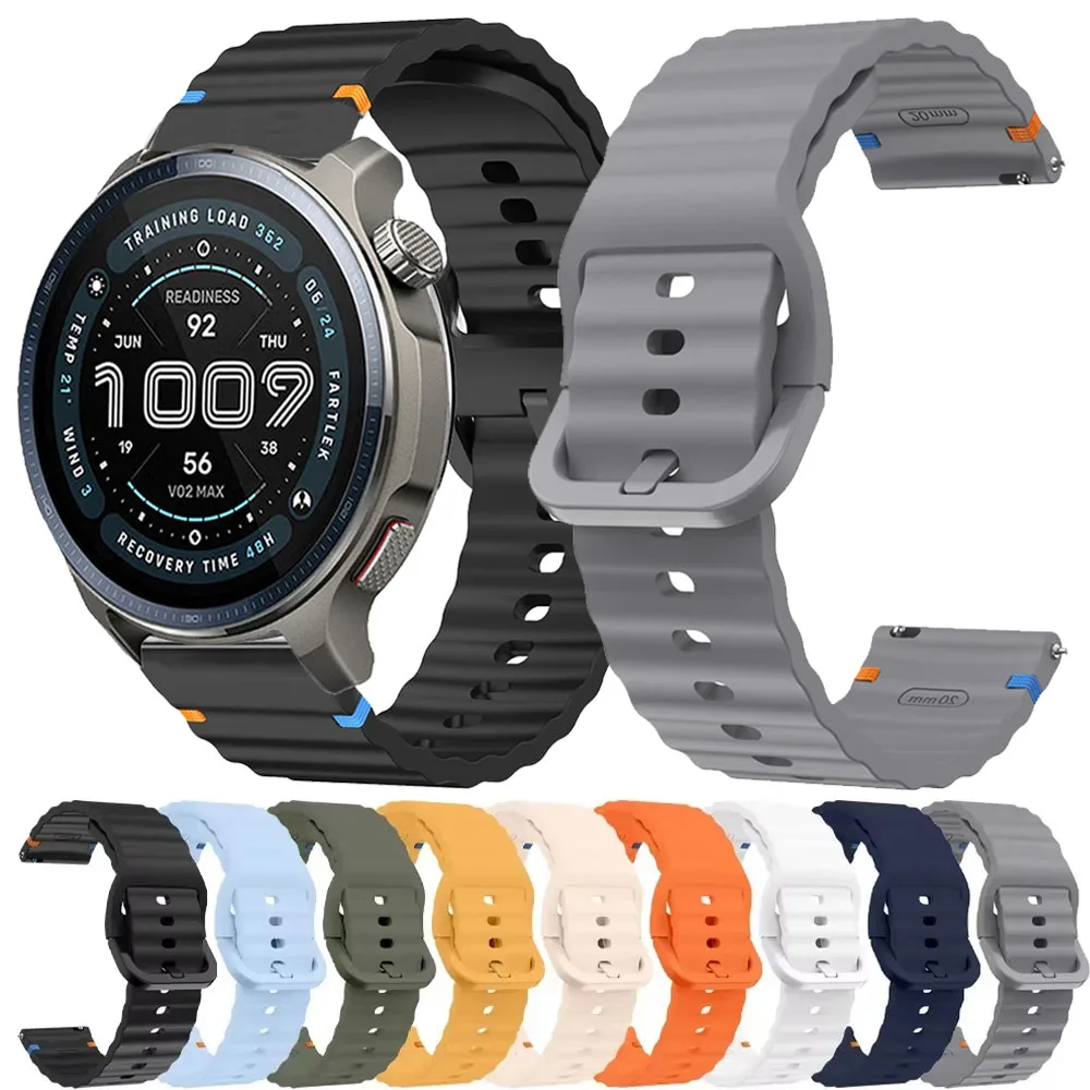 Pulseira de Silicone com Costura Ondulada de 18mm, 20mm, 22mm para Amazfit Bip 6/5 Active Max, Pulseira Esportiva Amazfit Active 3/2 Balance 2