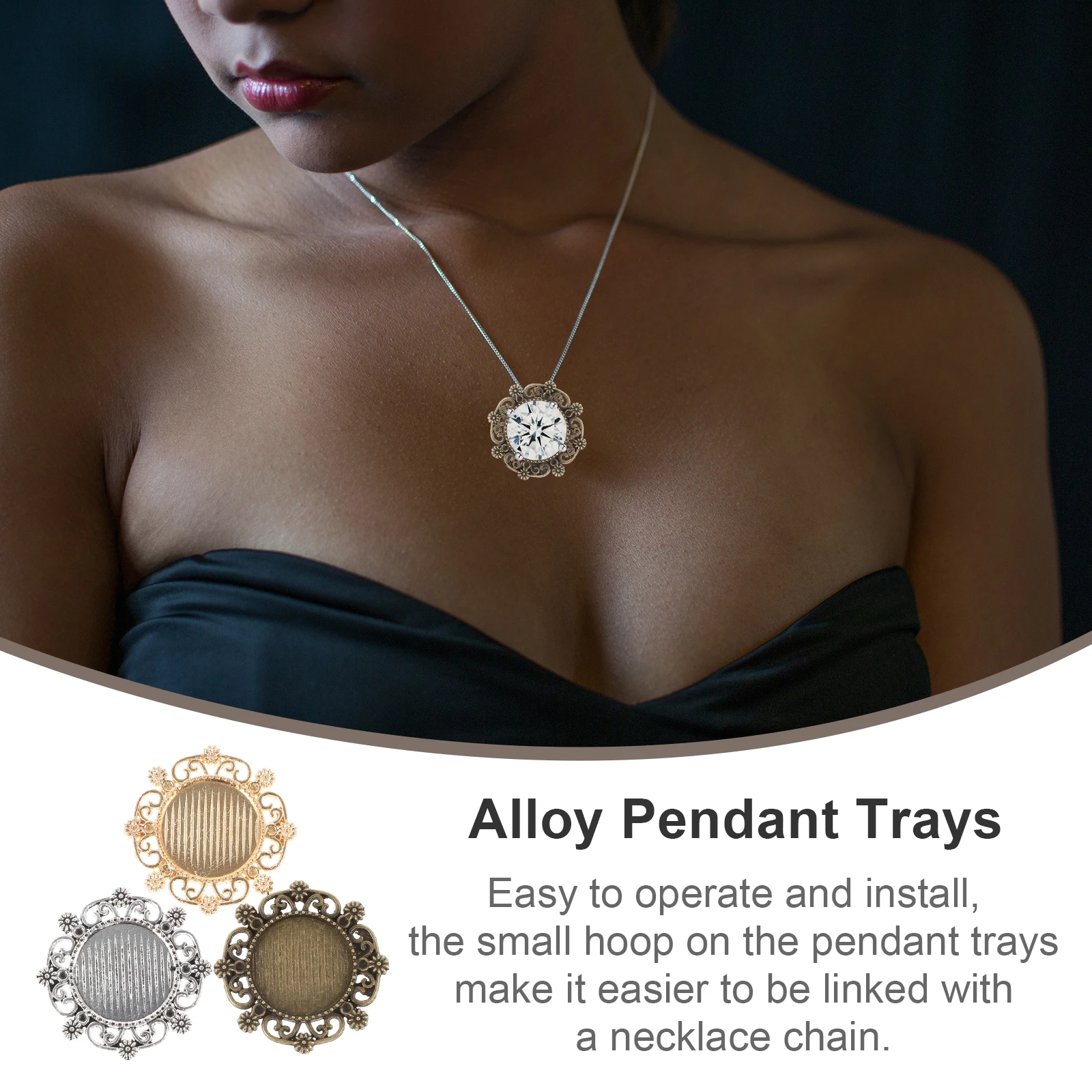 

30pcs Alloy Bottom Mount Gemstone Pendant Trays DIY Vintage Jewelry Making Smooth Durable Easy Install Necklace