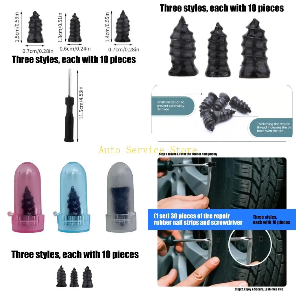462A Professional Tire Repair Includes 30 Rubber Plugs And Screwdriver For Puncture Fix Flat Tire Puncture Repair