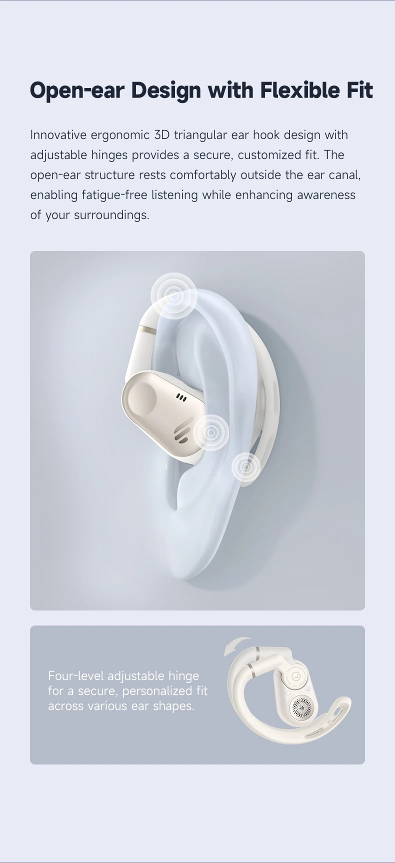 Edifier Comfo Flex Open-Ear True Wireless Ohrhörer Hi-Res Audio 40 Std. Spielzeit KI-Anruf-Geräuschunterdrückung Bluetooth 5.4 Kopfhörer – Detail 3