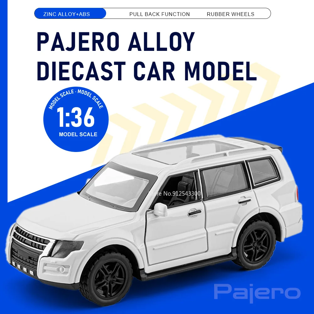 1:36 Mitsubishi Pajero Model Car Toy Doors Opened Alloy Body Miniature Models Pull Back Rubber Tires Vehicle Office Decorations