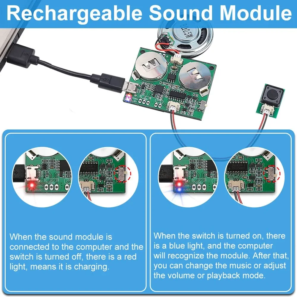 Módulo de sonido grabable de 8M, Chip de sonido programable para tarjeta de felicitación, placa de voz de carga USB para Juguetes DIY, regalos