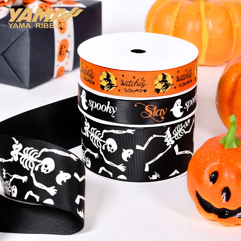 YAMA-Printed Grosgrain Ribbon for Halloween Wrapping Decoration, Party Crafts, 1 \