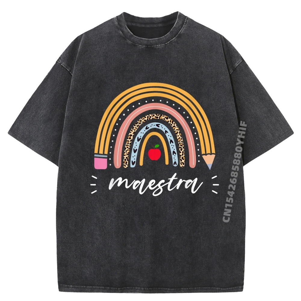 

Maestra Bilingual Leopard Rainbow Regalos Spanish Teacher Luxury T Shirt Cheap Graphic Washed Clothes