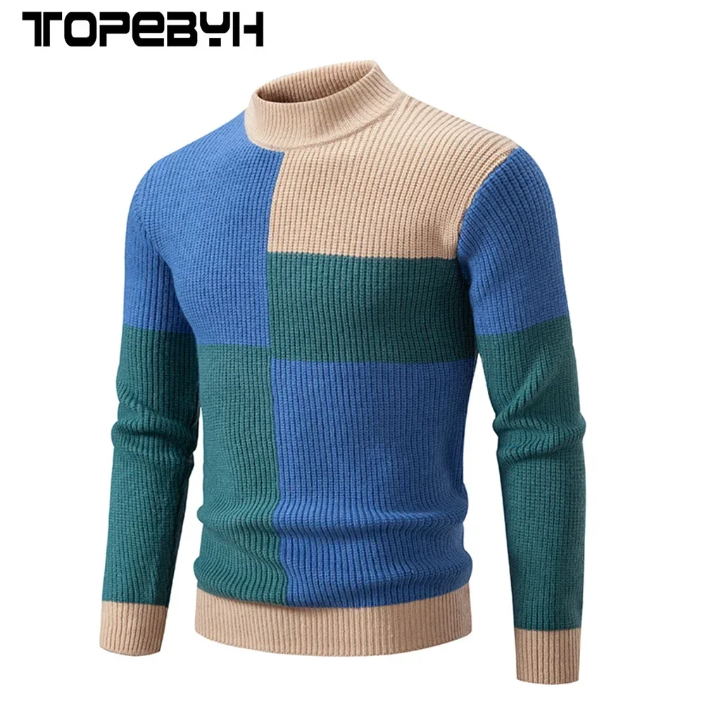 High Quality Men\'s New Autumn and Winter Casual Warm Neck Sweater Knit Pullover Tops  Warm Man Clothes