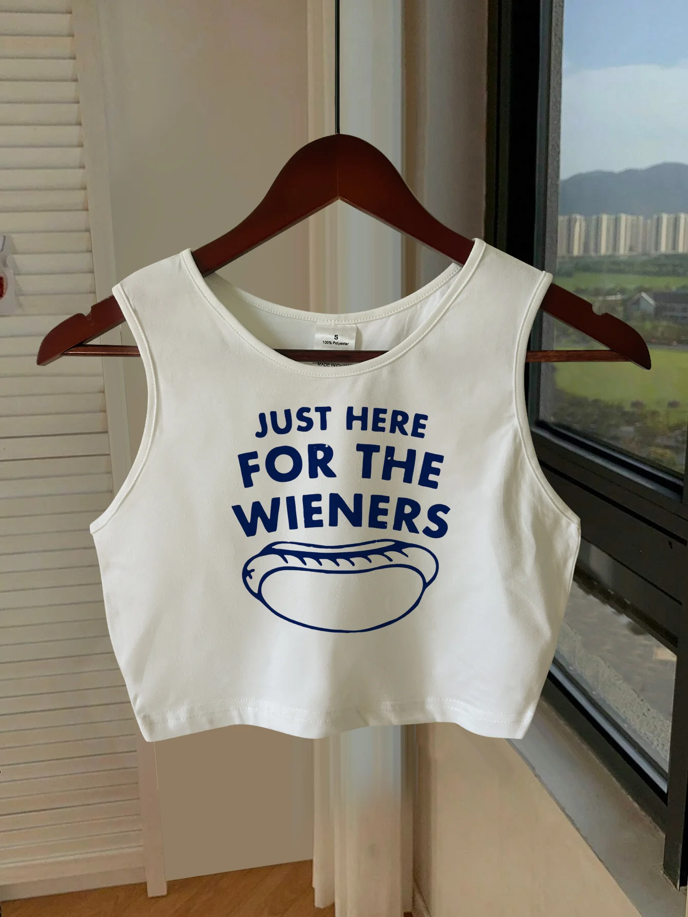 Just Here for The Wieners Print Crop Tank Top, Sleeveless Casual Top for Summer And Spring FALL Women'S Clothing Female y2k
