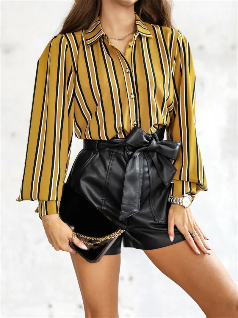 Oversized XXL Camisas White Red Striped Blouses for Women Dressy Casual Button Down Long Sleeve Spring Shirts Blusa Feminina