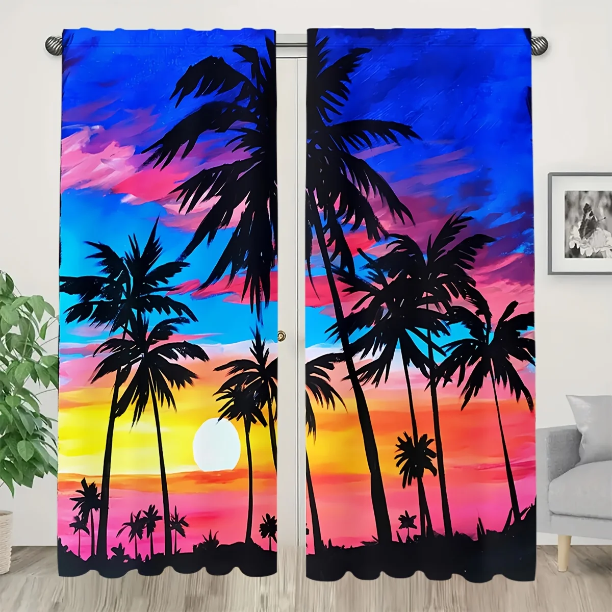 +2 Panels/Set Alphabet Printed Door Curtain Window Curtain Bedroom Living Room 41.3in x 90.5in Curtain Heat Noise Reduction Ligh