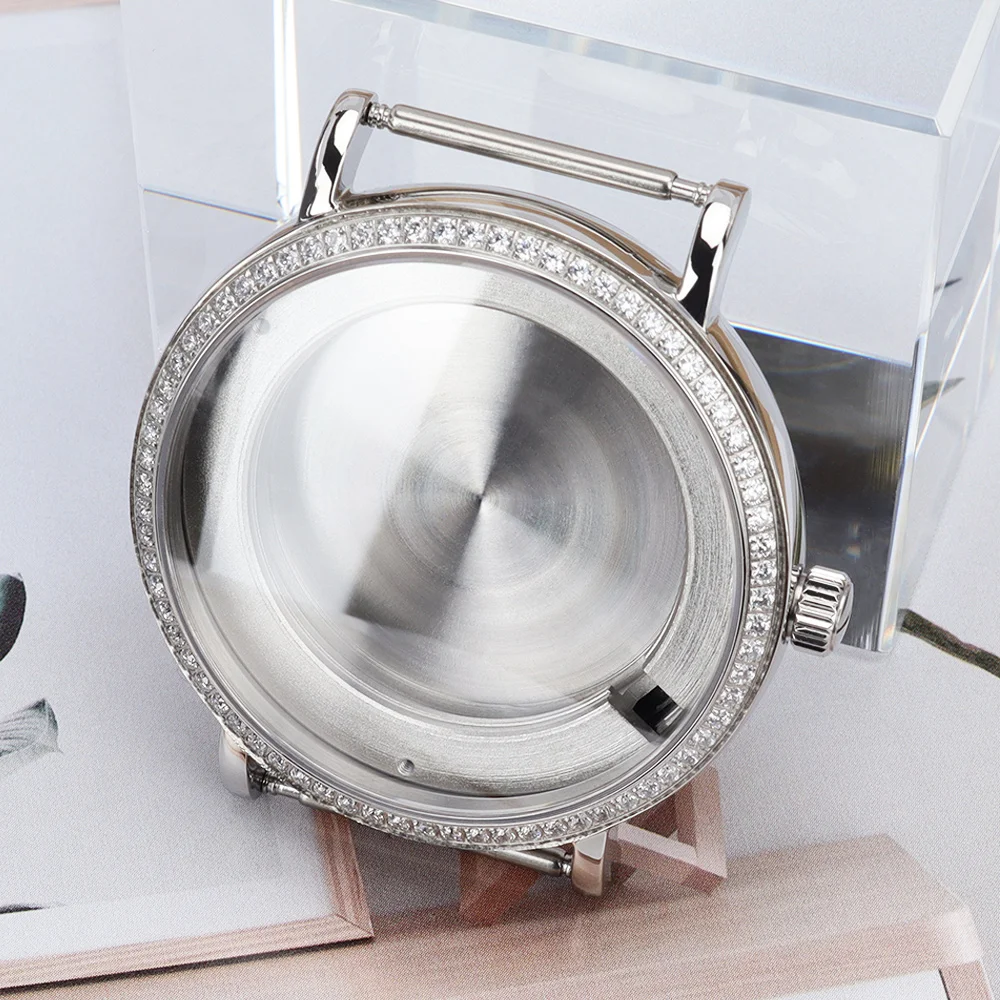 New 40MM Lady's Watch Case Steel Case Diamond Encrusted Watch With Sapphire Glass For Miyota9015 Movt Assemble Watch Accessories