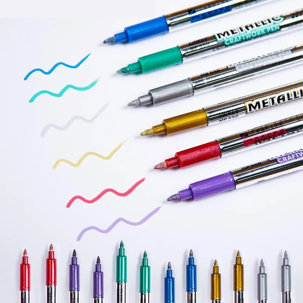 

Новый 6-цветный кисть, металлические маркеры, ручки золотого, серебряного цвета, перманентный художественный маркер для манги, канцелярские принадлежности для скрапбукинга